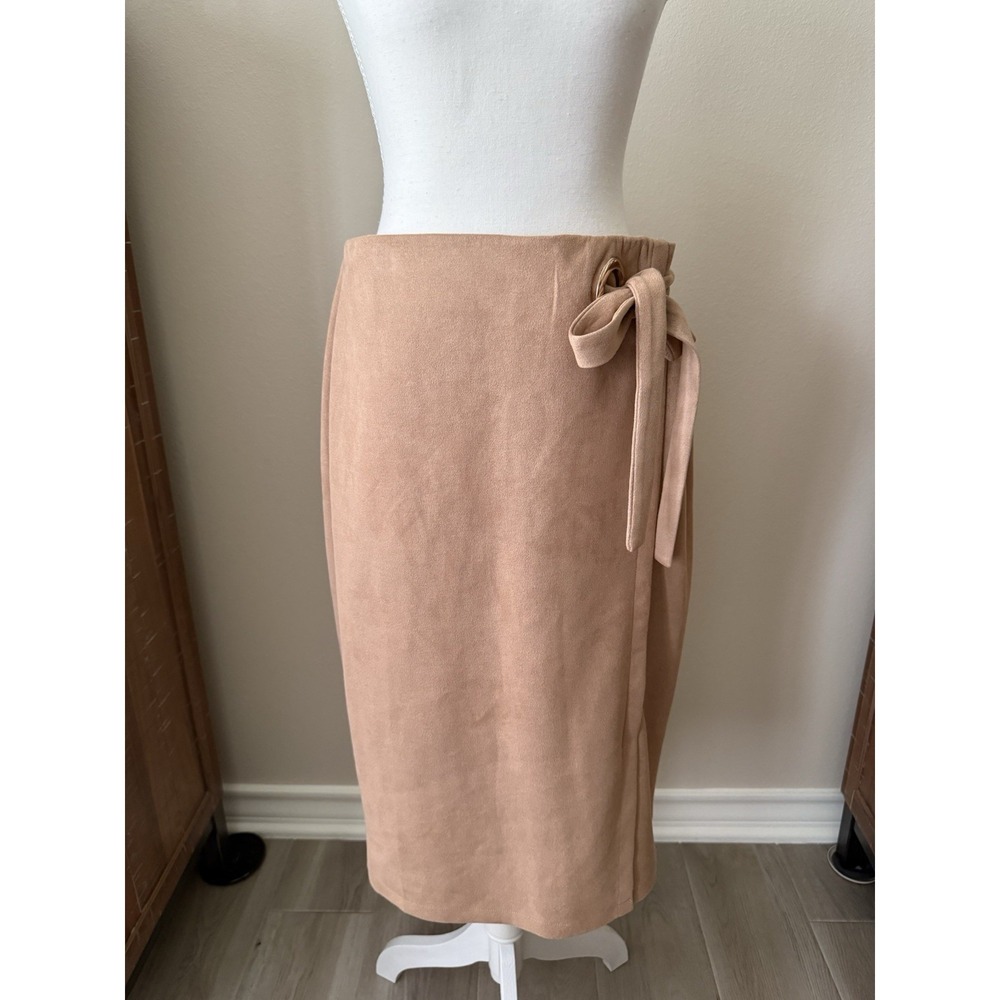 Alice Blue Faux Suede Wrap Midi Skirt Women's L Tan Side Tie Grommet